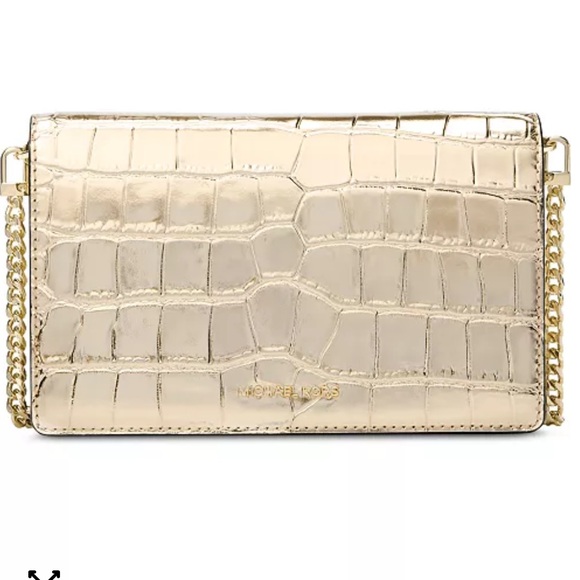 Michael Kors Handbags - NWT Michael Kors Jet Set Med Metallic Crocodile Embossed Leather Crossbody Bag